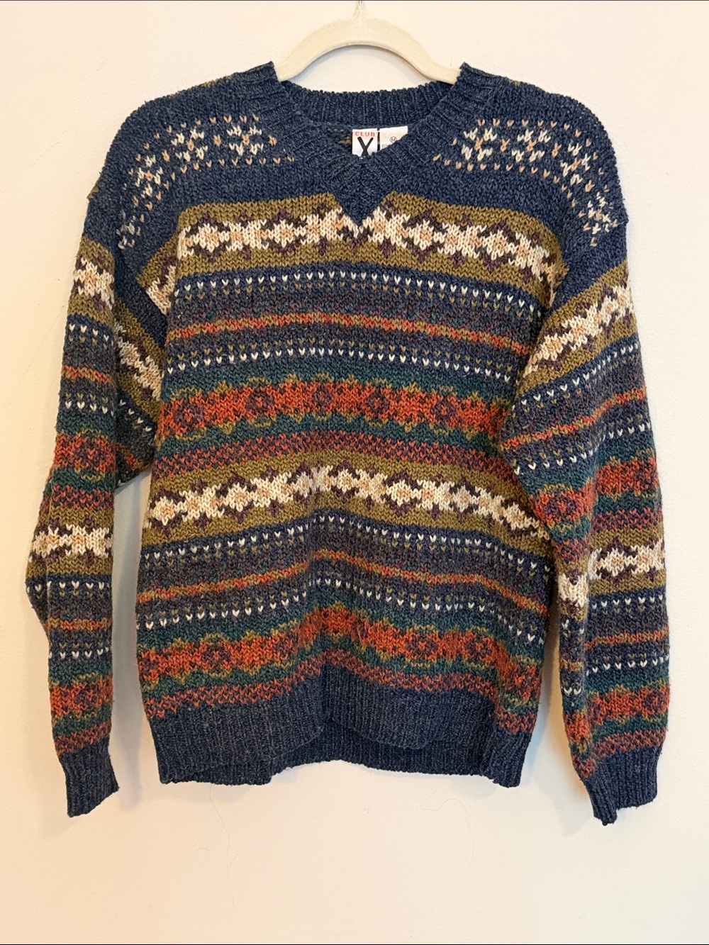 Men's Multicolor Fair Isle Wool Blend Sweater - Blue
